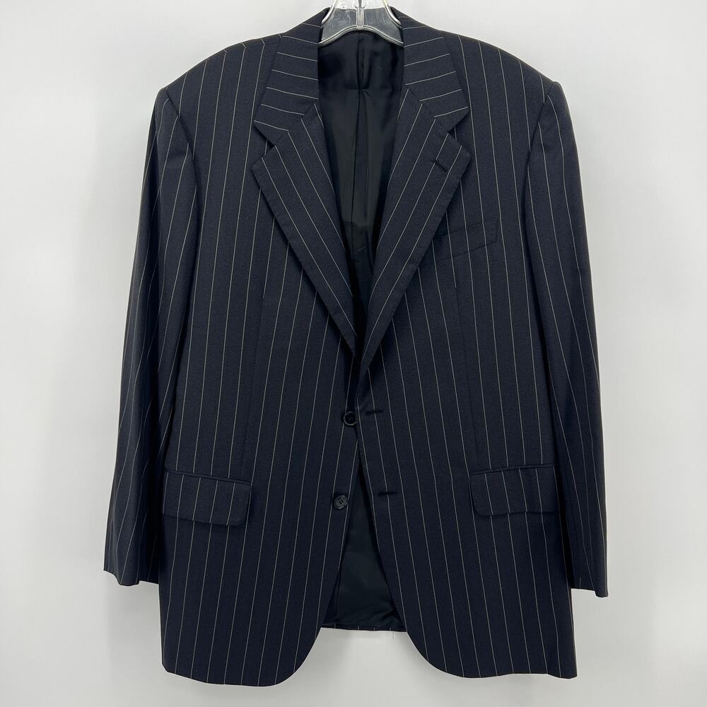 VTG Sartoria ST Saint Andrews Pinstripe Black Blazer Suit Made Italy Wool Silk
